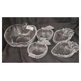 Vintage KIG From Indonesia Clear Glass Apple Shaped Serving Bowl with Set of  2 - Studio Nova Apple Delight Candy Bowls and Set of 2 Studio Nova Strawberry Delight Candy Bowls