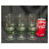Set of 6 Mid-Century Olive/Avocado Green Stemware Water Goblets with Clear Base Matches Lot 128