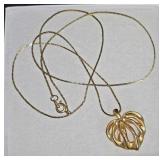 Vintage 20" Gold-Tone Openwork / Caged Heart Pendant Necklace with a Textured Chain