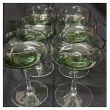 Set of 6 Mid-Century Green Bowl Champagne Coupe Cocktail Glasses