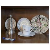 VINTAGE DECORATIVE SAUCERS AND PLATES PLUS CUSTOM CNC HEAVY CANDLESTICK - DINE