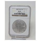 2000 EAGLE SILVER DOLLAR COIN, NGC GRADED MS69