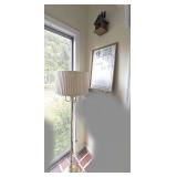 SAMUEL ADAMS BOSTON LAGER WOODEN FRAMED DRY ERASE BOARD, HANDMADE DECORATIVE BIRDHOUSE, AND FLOOR LAMP IN CORNER MARKED 1272