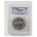 1995- D PARALYMPIC SILVER DOLLAR COIN, PCGS GRADED MS69