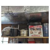 ALL ITEMS ON TOP SHELF MARKED 3021 INCLUDING COOKWARE, FRY POTS, AND MORE