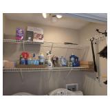 ALL ITEMS ON SHELVING AND WALL IN LAUNDRY ROOM - WASH
