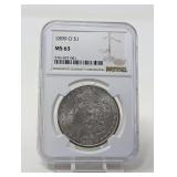 1899- O MORGAN SILVER DOLLAR COIN, NGC GRADED MS63