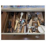 CONTENTS OF KITCHEN ISLAND TOP DRAWER MARKED 1210 INCLUDING WINE BOTTLE OPENERS, CAKE KNIVES, SPATULAS, AND MORE