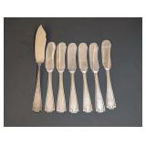 7 VINTAGE SOLID STERLING SILVER SERVING BUTTER KNIVES,  BELIEVED TO BE GORHAM ETRUSCAN PATTERN, APPROXIMATELY 190 G TOTAL WEIGHT