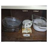 ALL ITEMS ON ISLAND SHELF MARKED 1208 INCLUDING PYREX, ANCHOR HOCKING, WEST BEND HAND MIXER, AND BORNER GRATER