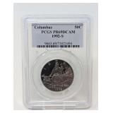 1992- S COLUMBUS HALF DOLLAR COIN, PCGS GRADED PR69DCAM