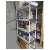 PLASTIC STORAGE SHELF AND CONTENTS