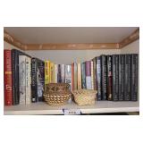 BOOK COLLECTION AND MINIATURE WOVEN BASKET DECOR ON SHELF MARKED 1113 - BR2