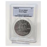 2003- P FIRST FLIGHT SILVER DOLLAR COIN, PCGS GRADED MS69
