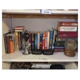 BOOK COLLECTION AND TRINKETS ON SHELF MARKED 1115 - BR2