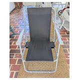 FOLDING OUTDOOR LAWN CHAIR WITH GRAY METAL FRAME AND BLACK FABRIC