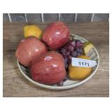 PFALZGRAFF DECORATIVE CERAMIC BOWL FILLED WITH ASSORTED FAUX FRUIT