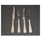 PAIR OF VINTAGE STERLING SILVER HANDLE STAINLESS BLADE MEAT CARVING SETS, BELIEVED TO BE GORHAM ETRUSCAN PATTERN