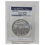 2009- W EAGLE SILVER DOLLAR COIN, PCGS GRADED MS69