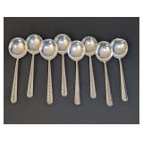 8 VINTAGE TOWLE STERLING SILVER RAMBLER ROSE PATTERN SOUP SPOONS, APPROXIMATELY 294 G TOTAL WEIGHT