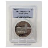 2001- P CAPITOL VISITOR SILVER DOLLAR COIN, PCGS GRADED PR69DCAM