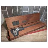 VINTAGE STARRETT LARGE CALIPER WITH DIAL INDICATOR, ORIGINAL WOOD CASE, AND ORIGINAL BOX