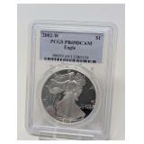 2002- W EAGLE SILVER DOLLAR COIN, PCGS GRADED PR69DCAM