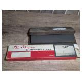LARGE HONING STONE AND WEST VIRGINIA SHARPENING STICKS WITH ORIGINAL BOX