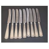 9 VINTAGE STERLING SILVER HANDLE STAINLESS BLADE KNIVES, BELIEVED TO BE GORHAM ETRUSCAN PATTERN
