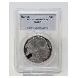 2001- P BUFFALO SILVER DOLLAR COIN, PCGS GRADED PR69DCAM
