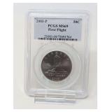2003- P FIRST FLIGHT HALF DOLLAR COIN, PCGS GRADED MS69