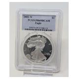 2002- W EAGLE SILVER DOLLAR COIN, PCGS GRADED PR69DCAM