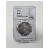 1880- S MORGAN SILVER DOLLAR COIN, NGC GRADED MS63