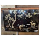 ORIENTAL RELIEF ART PANEL, DEER AT STREAM