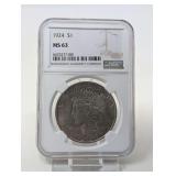 1924 PEACE SILVER DOLLAR COIN, NGC GRADED MS63
