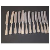 10 VINTAGE STERLING SILVER HANDLE STAINLESS BLADE KNIVES, BELIEVED TO BE GORHAM ETRUSCAN PATTERN