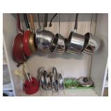 ALL POT, PANS, LIDS, AND UTENSILS IN KITCHEN CABINET AREA MARKED 1200 INCLUDING MULTIPLE CUISINART