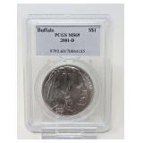2001- D BUFFALO SILVER DOLLAR COIN, PCGS GRADED MS69