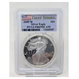 2005- W EAGLE SILVER DOLLAR COIN, PCGS GRADED PR69DCAM