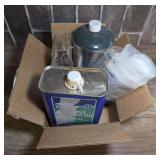 LINSEED OIL, PROPANE BOTTLES, PLASTIC DROP CLOTH, SAFETY GLASSES, AND ELECTRICITY SAVING BOX