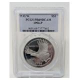 1994- P PRISONER OF WAR SILVER DOLLAR COIN, PCGS GRADED PR69DCAM