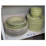 COLORFUL DINNERWARE ON SHELF MARKED 1205 INCLUDING BELLAGIO, FURIO, AND HOLIDAY HOME