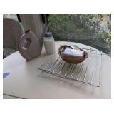 ASSORTED MATCHBOOKS IN WOVEN BASKET WITH KITCHEN MATCHES, METAL WIRE RACK AND MORE ON TABLE TOP MARKED 1274
