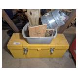 LARGE TOOLBOX WITH CONTENTS, WOODEN CONSTRUCTION PATTERNS, AND DRYER VENT ELBOW