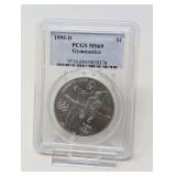 1995- D GYMNASTICS SILVER DOLLAR COIN, PCGS GRADED MS69