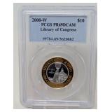 2000- W LIBRARY OF CONGRESS PLATINUM AND GOLD $10 COIN, PCGS GRADED PR69DCAM