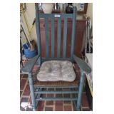 PAINTED WOODEN ROCKING CHAIR WITH WOVEN SEAT AND FLORAL CUSHION