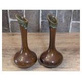 PAIR OF HANDMADE AND SIGNED DRIP GLAZED POTTERY VASES - DINE