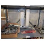 ALL ITEMS ON SHELF MARKED 3076 INCLUDING LEVELS, HAND DRILL, FASTENERS, AND LARGE GROUP OF PEGBOARD HANGERS
