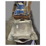 ALL ITEMS ON TOP OF BOOKCASE MARKED 3051 INCLUDING LARGE SERVING TRAY, CHINA TEA SET, BASKETS, AND MORE
